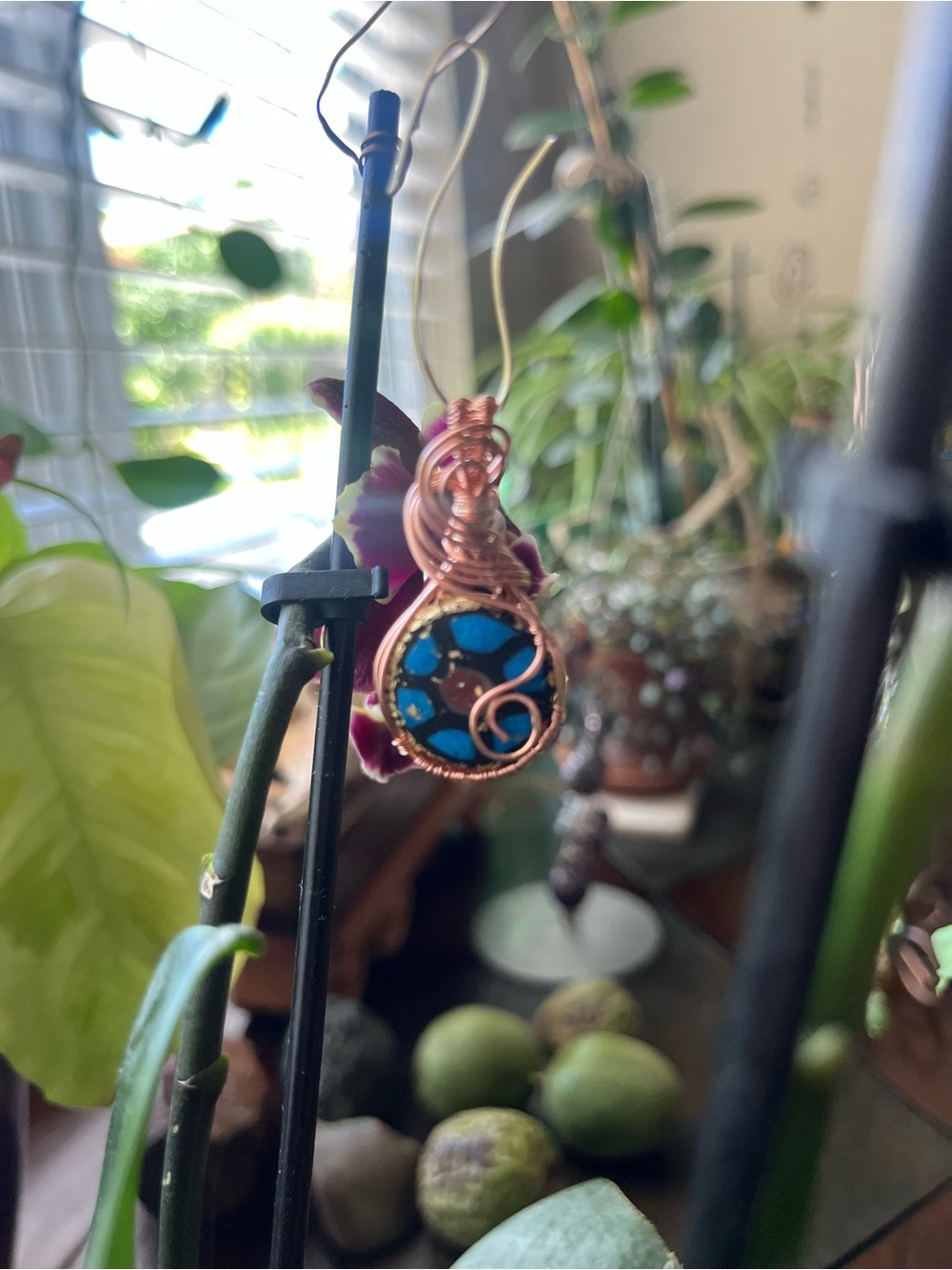 Handcrafted Copper Wire-Wrapped Blue Pendant Necklace - Women Jewelry